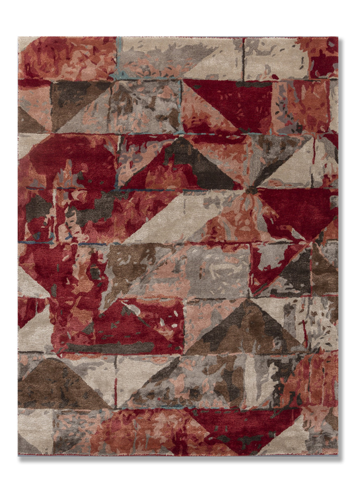 red and orange red and orange wool and viscose hand tufted Rug